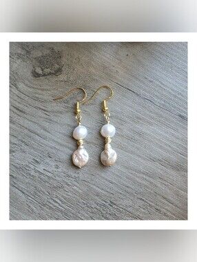 NEW | Freshwater Baroque Pearl Drop Earrings | 2 Shaped Pearl | NWOT